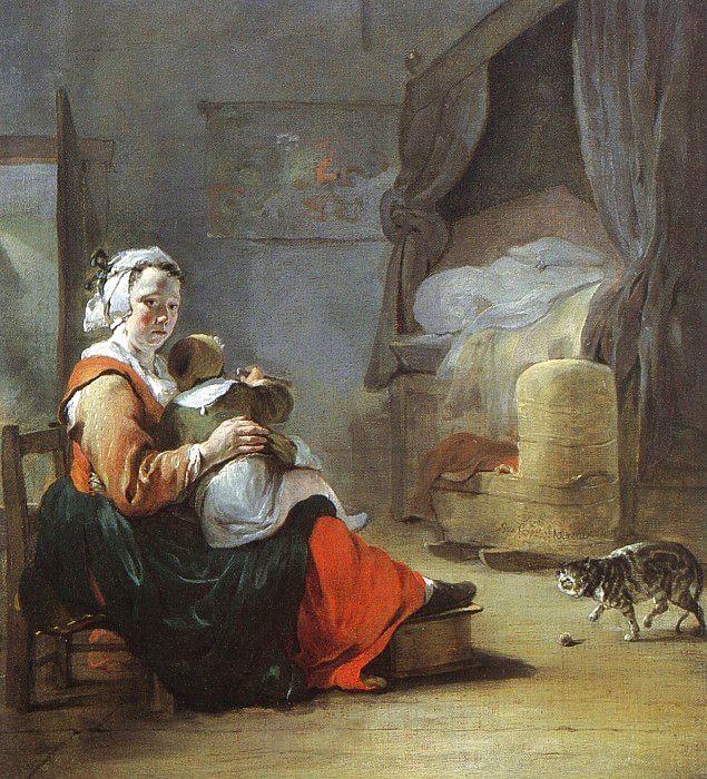 Jean Baptiste Weenix Mother Child with Cat France oil painting art